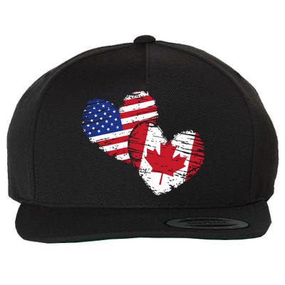 American Canadian Flag Heart Valentines Day Gift Canada Wool Snapback Cap