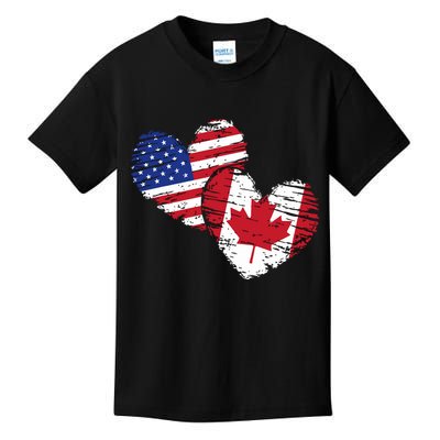 American Canadian Flag Heart Valentines Day Gift Canada Kids T-Shirt