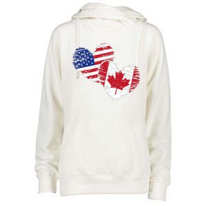 American Canadian Flag Heart Valentines Day Gift Canada Womens Funnel Neck Pullover Hood