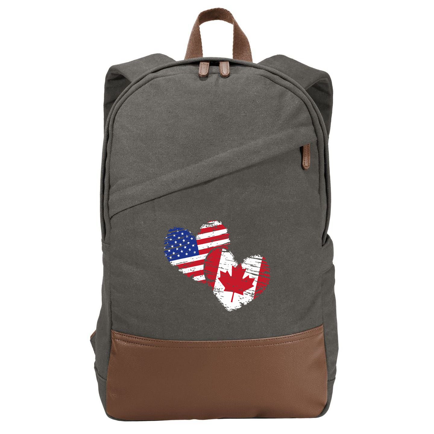 American Canadian Flag Heart Valentines Day Gift Canada Cotton Canvas Backpack