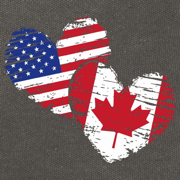 American Canadian Flag Heart Valentines Day Gift Canada Cotton Canvas Backpack