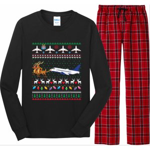 Airplane Christmas Funny Ugly Xmas Sweater Pilot Xmas Cool Gift Long Sleeve Pajama Set