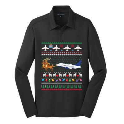 Airplane Christmas Funny Ugly Xmas Sweater Pilot Xmas Cool Gift Silk Touch Performance Long Sleeve Polo