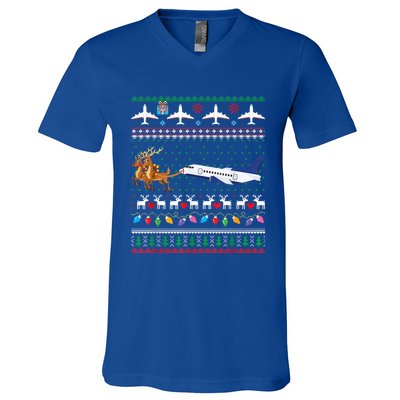 Airplane Christmas Funny Ugly Xmas Sweater Pilot Xmas Cool Gift V-Neck T-Shirt