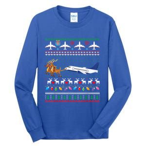 Airplane Christmas Funny Ugly Xmas Sweater Pilot Xmas Cool Gift Tall Long Sleeve T-Shirt