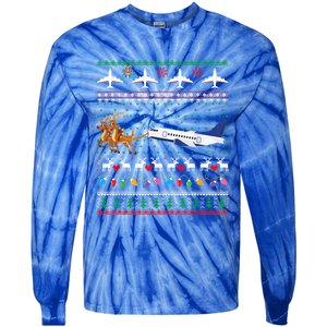 Airplane Christmas Funny Ugly Xmas Sweater Pilot Xmas Cool Gift Tie-Dye Long Sleeve Shirt