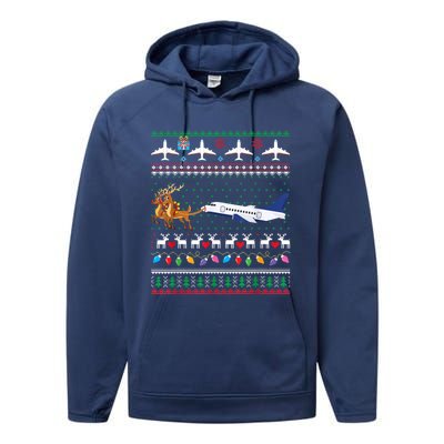 Airplane Christmas Funny Ugly Xmas Sweater Pilot Xmas Cool Gift Performance Fleece Hoodie