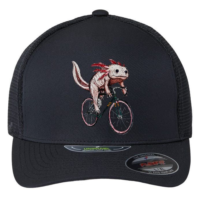 Axolotl Cycling Funny Axolotl Lover Axolotl Bicycle Axolotl Flexfit Unipanel Trucker Cap