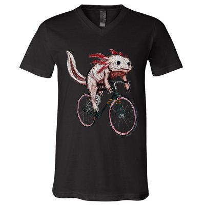 Axolotl Cycling Funny Axolotl Lover Axolotl Bicycle Axolotl V-Neck T-Shirt