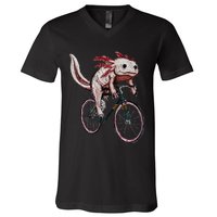 Axolotl Cycling Funny Axolotl Lover Axolotl Bicycle Axolotl V-Neck T-Shirt
