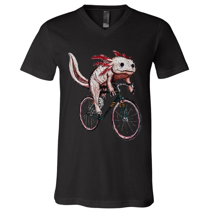 Axolotl Cycling Funny Axolotl Lover Axolotl Bicycle Axolotl V-Neck T-Shirt