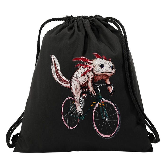 Axolotl Cycling Funny Axolotl Lover Axolotl Bicycle Axolotl Drawstring Bag