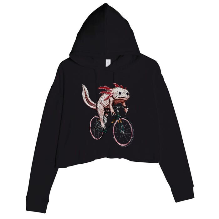 Axolotl Cycling Funny Axolotl Lover Axolotl Bicycle Axolotl Crop Fleece Hoodie