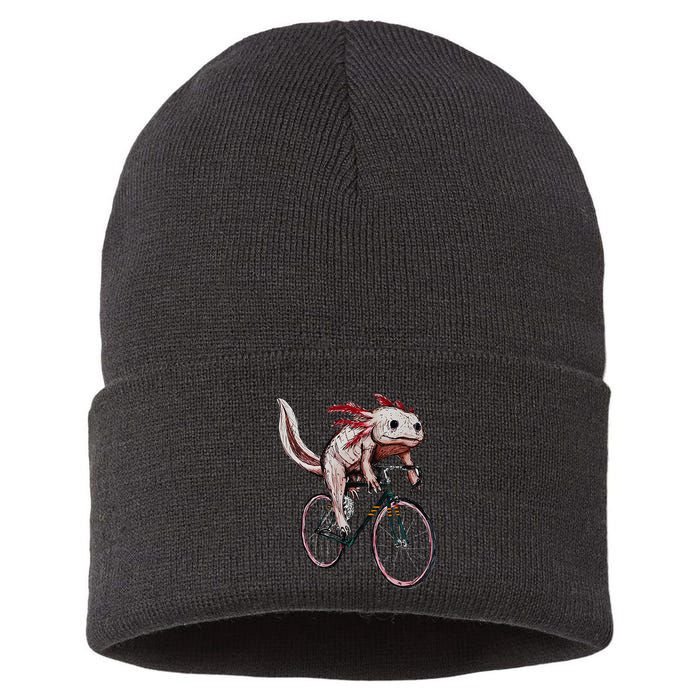 Axolotl Cycling Funny Axolotl Lover Axolotl Bicycle Axolotl Sustainable Knit Beanie