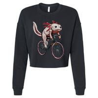 Axolotl Cycling Funny Axolotl Lover Axolotl Bicycle Axolotl Cropped Pullover Crew