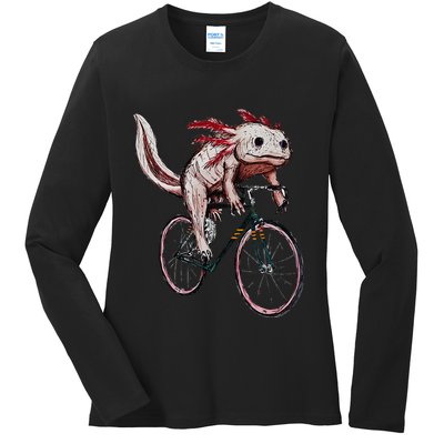 Axolotl Cycling Funny Axolotl Lover Axolotl Bicycle Axolotl Ladies Long Sleeve Shirt