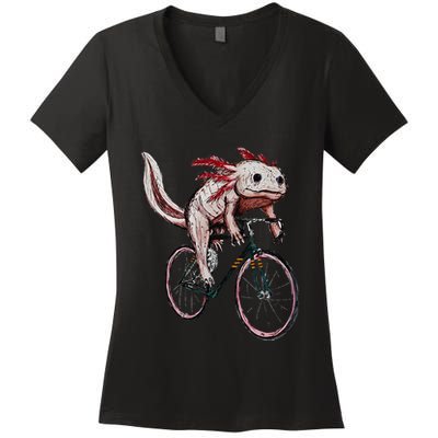 Axolotl Cycling Funny Axolotl Lover Axolotl Bicycle Axolotl Women's V-Neck T-Shirt
