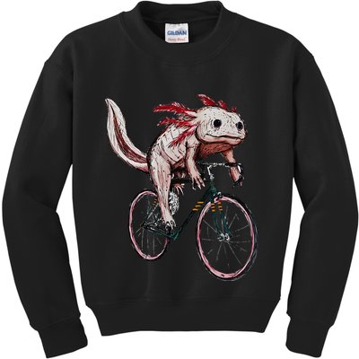 Axolotl Cycling Funny Axolotl Lover Axolotl Bicycle Axolotl Kids Sweatshirt