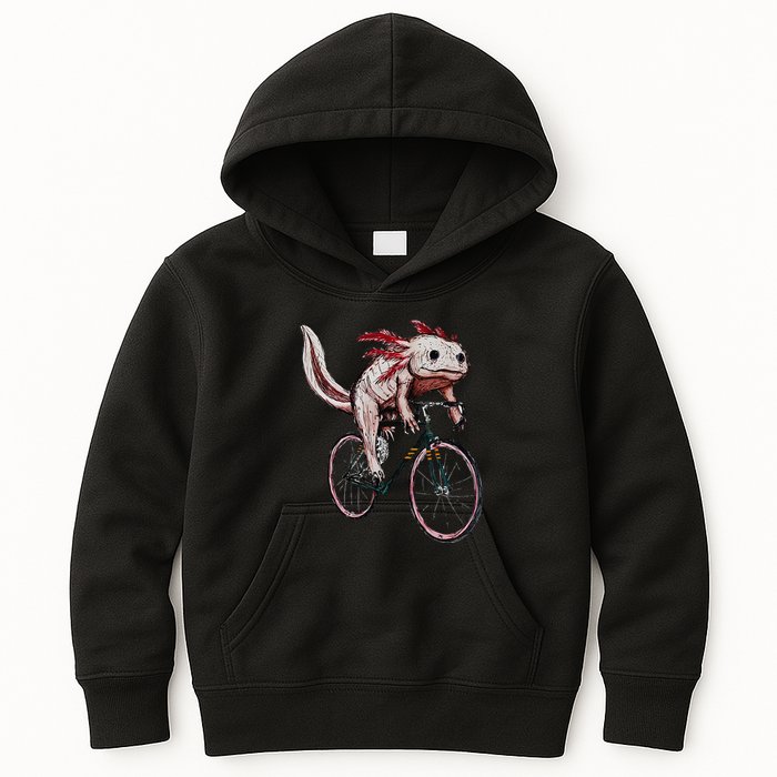 Axolotl Cycling Funny Axolotl Lover Axolotl Bicycle Axolotl Kids Hoodie