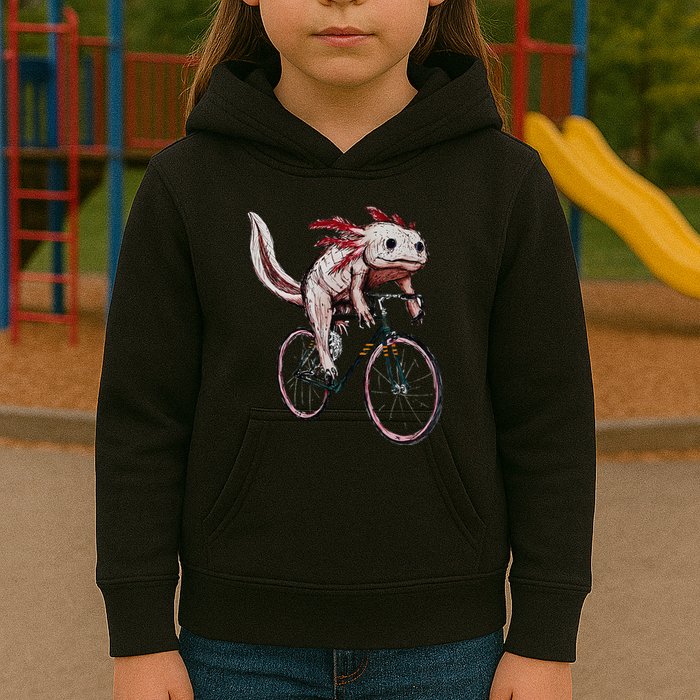 Axolotl Cycling Funny Axolotl Lover Axolotl Bicycle Axolotl Kids Hoodie