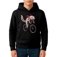 Axolotl Cycling Funny Axolotl Lover Axolotl Bicycle Axolotl Kids Hoodie