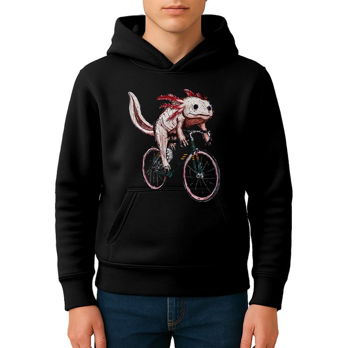 Axolotl Cycling Funny Axolotl Lover Axolotl Bicycle Axolotl Kids Hoodie