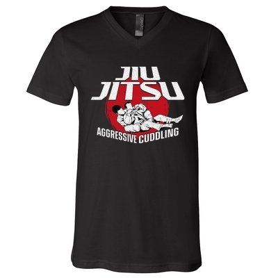 Aggressive Cuddling Funny Jiu Jitsu BJJ Fighter V-Neck T-Shirt