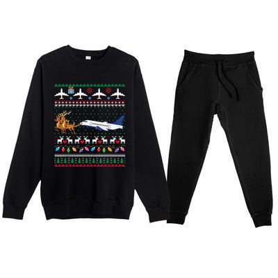 Airplane Christmas Funny Ugly Xmas Sweater Pilot Xmas Gift Premium Crewneck Sweatsuit Set