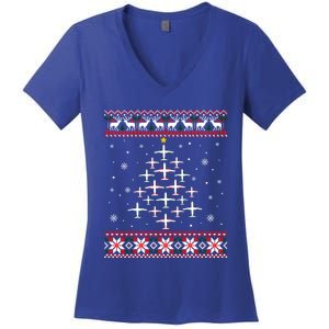 Airplane Christmas Funny Ugly Xmas Sweater Cute Gift Women's V-Neck T-Shirt