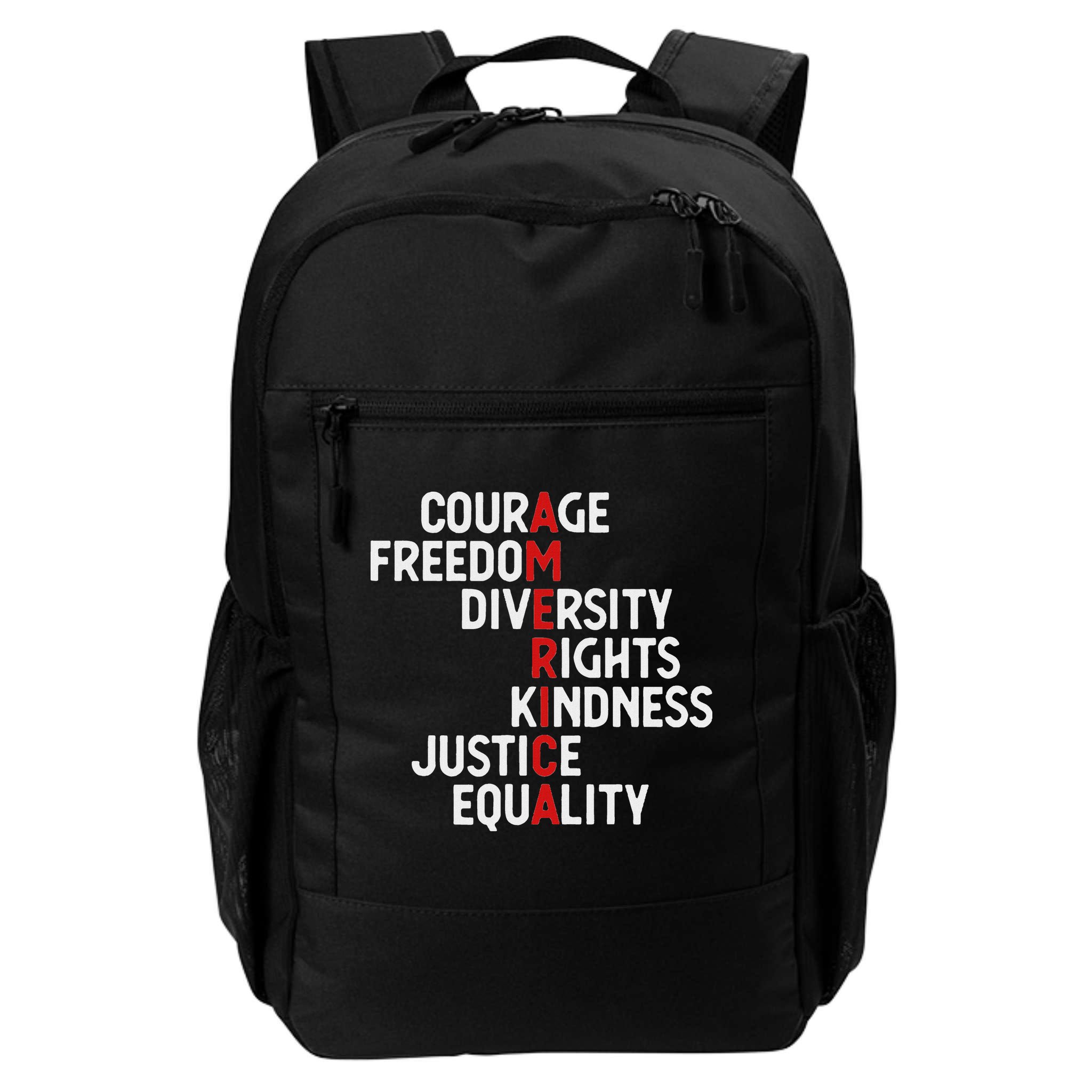 America Courage Freedom Diversity Rights Friendship Justice Backpack