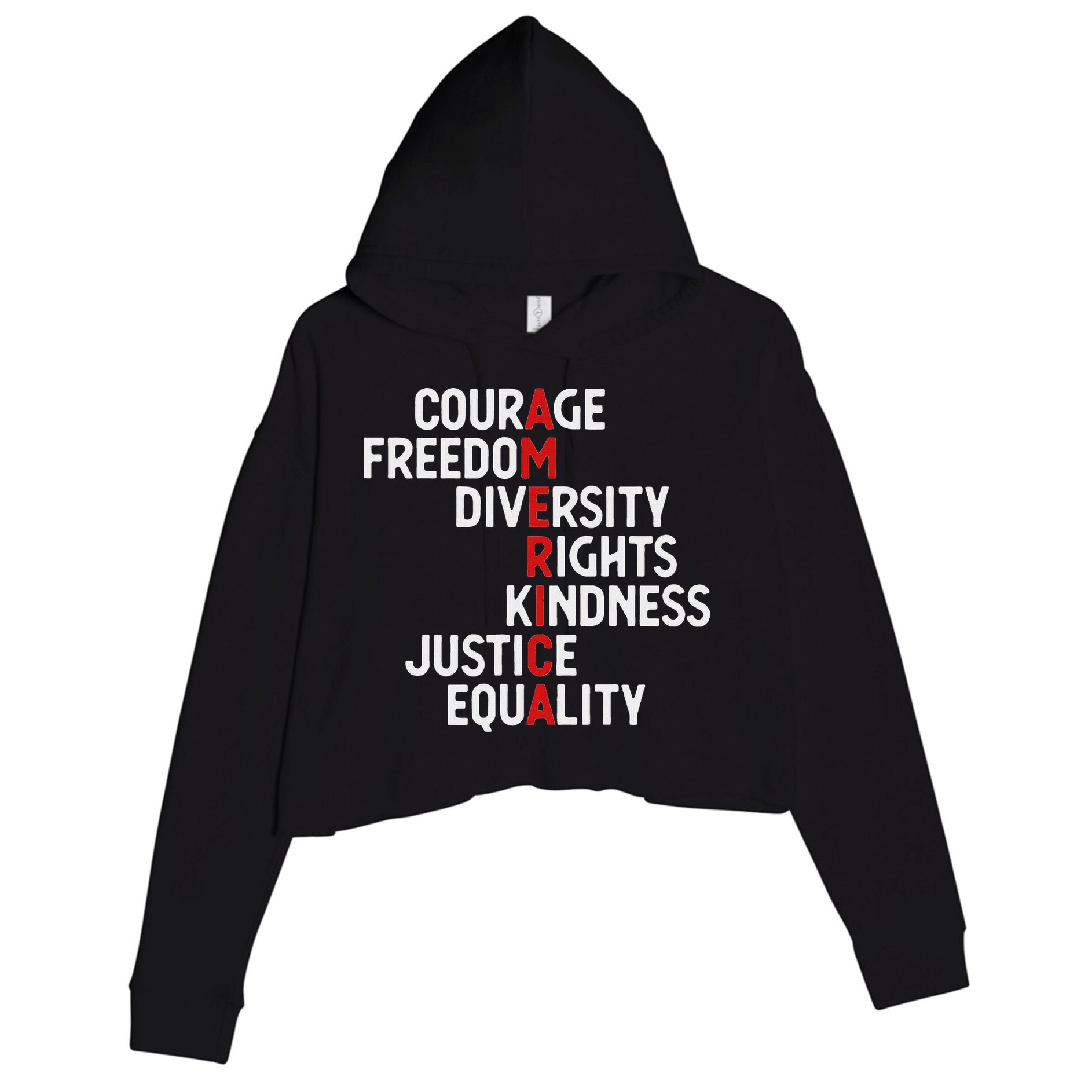 America Courage Freedom Diversity Rights Friendship Justice Crop Fleece Hoodie