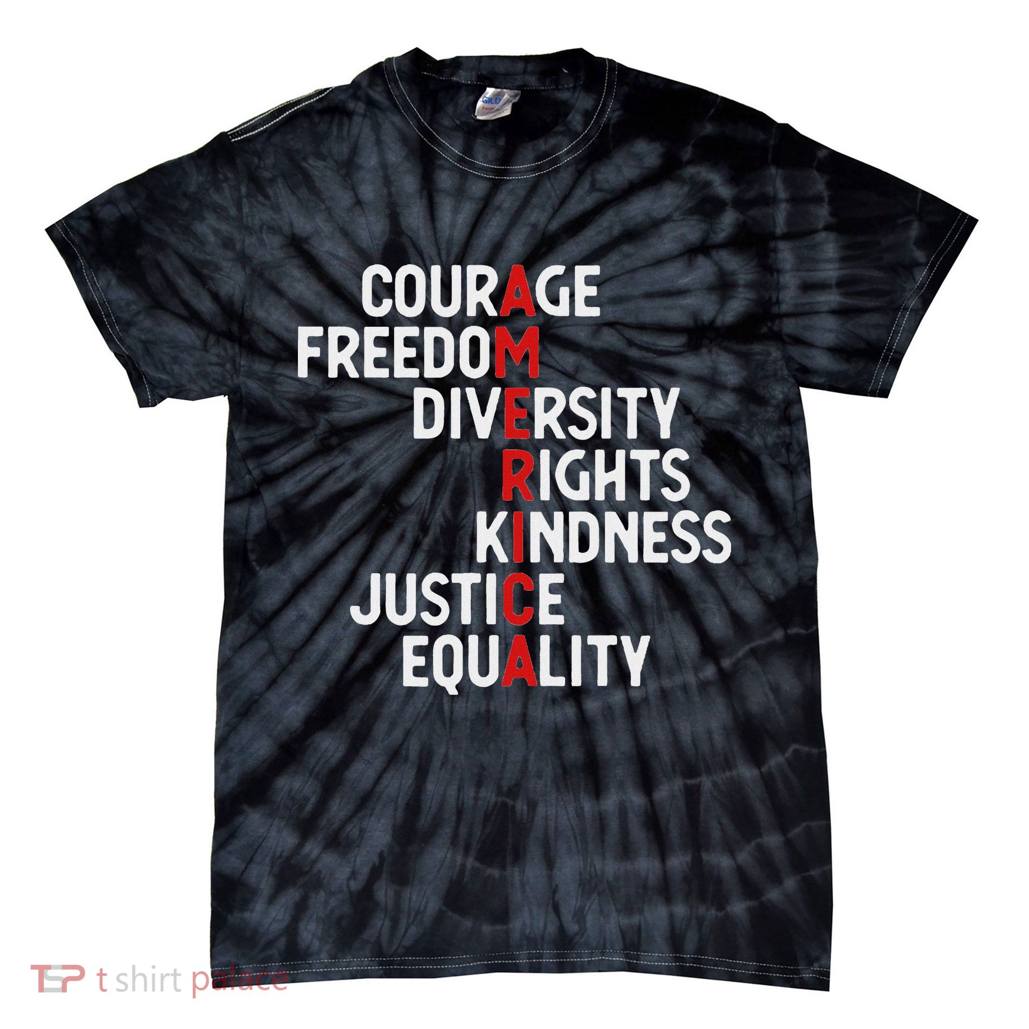 America Courage Freedom Diversity Rights Friendship Justice Tie-Dye T-Shirt