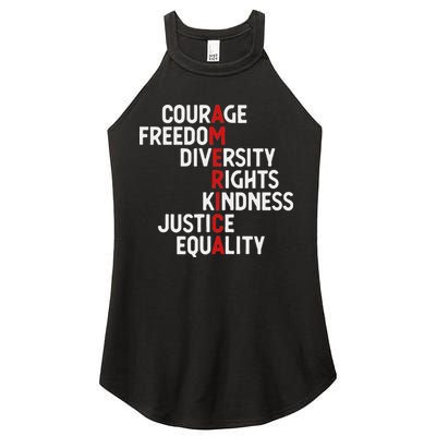 America Courage Freedom Diversity Rights Friendship Justice Women's Perfect Tri Rocker Tank