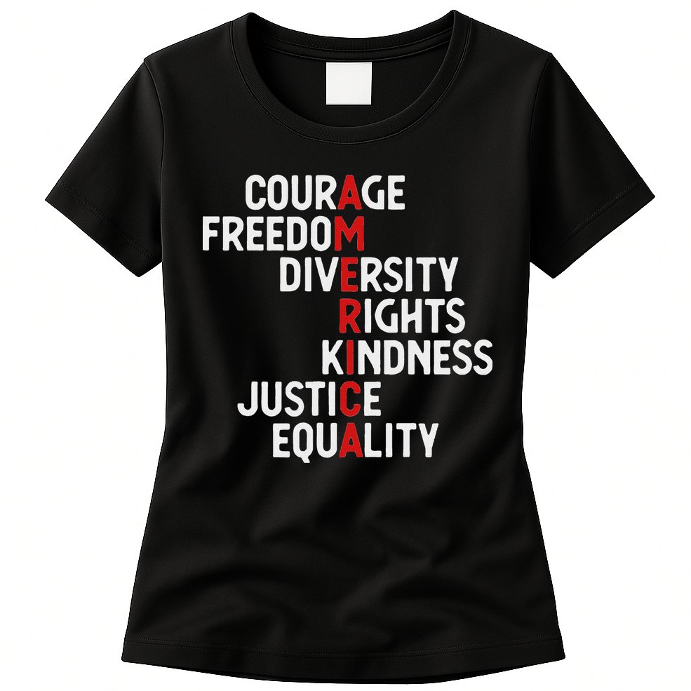 America Courage Freedom Diversity Rights Friendship Justice Womens T-Shirt
