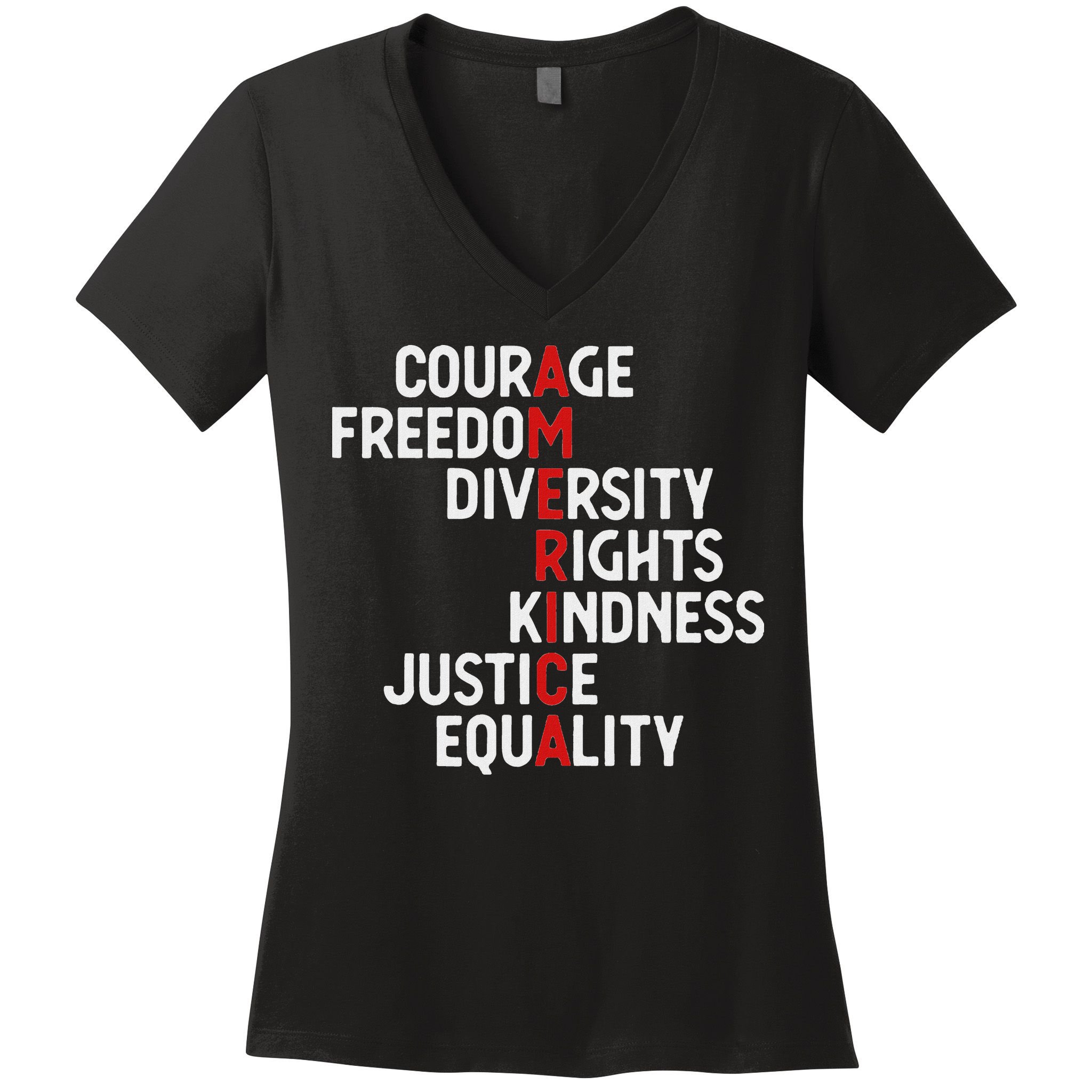 America Courage Freedom Diversity Rights Friendship Justice Women's V-Neck T-Shirt