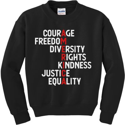 America Courage Freedom Diversity Rights Friendship Justice Kids Sweatshirt