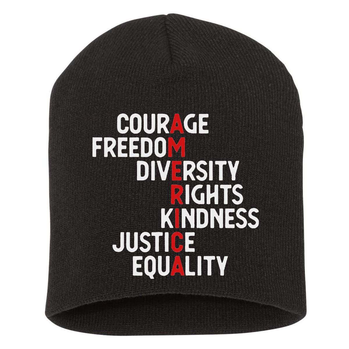 America Courage Freedom Diversity Rights Friendship Justice Short Acrylic Beanie