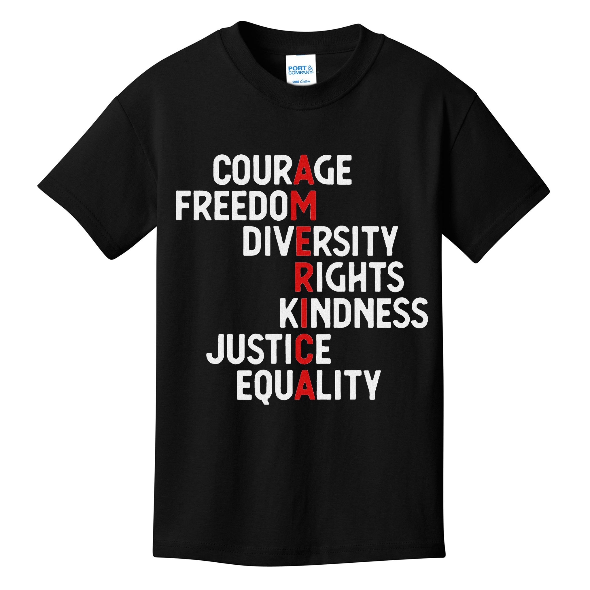 America Courage Freedom Diversity Rights Friendship Justice Kids T-Shirt