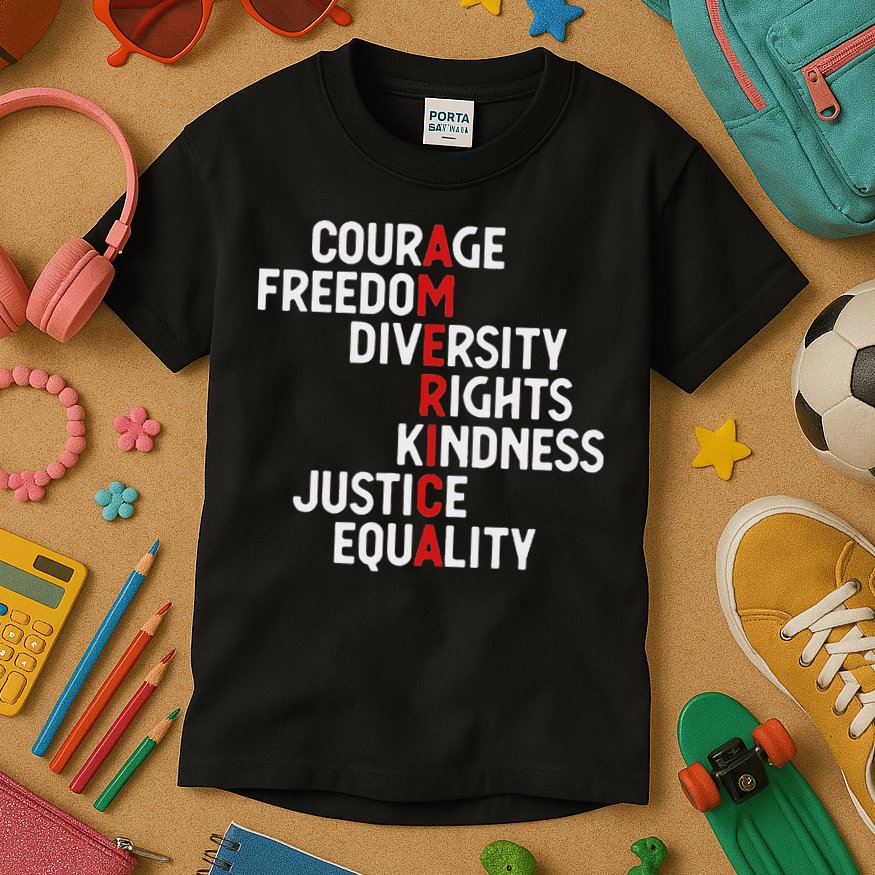 America Courage Freedom Diversity Rights Friendship Justice Kids T-Shirt