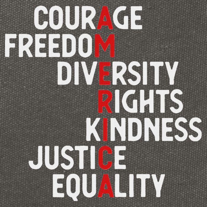 America Courage Freedom Diversity Rights Friendship Justice Cotton Canvas Backpack