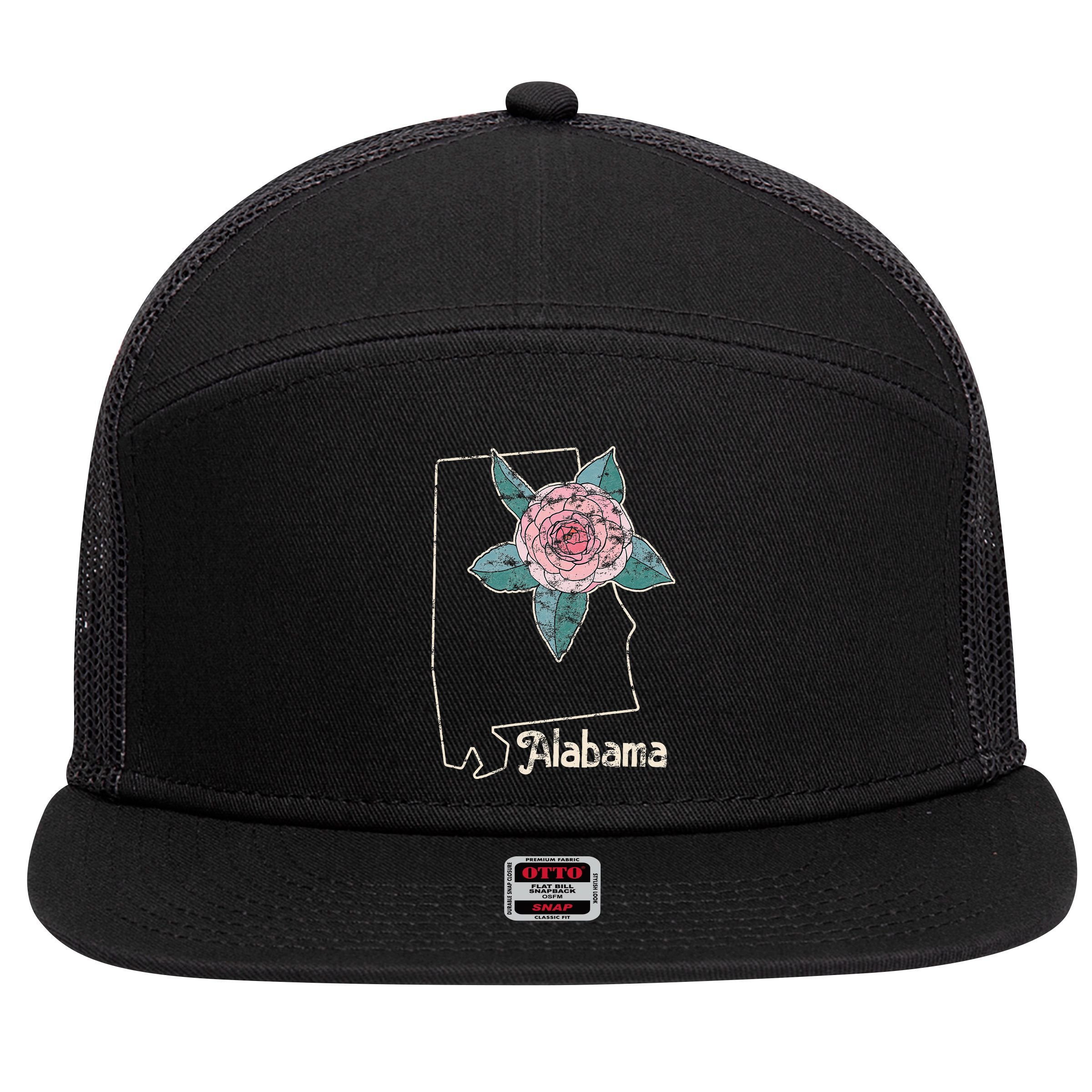 Alabama Camellia Flower Wildflower State 7 Panel Mesh Trucker Snapback Hat