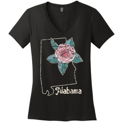 Alabama Camellia Flower Wildflower State Women's V-Neck T-Shirt