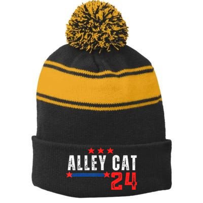 Alley Cat For President Trump 2024 Stripe Pom Pom Beanie