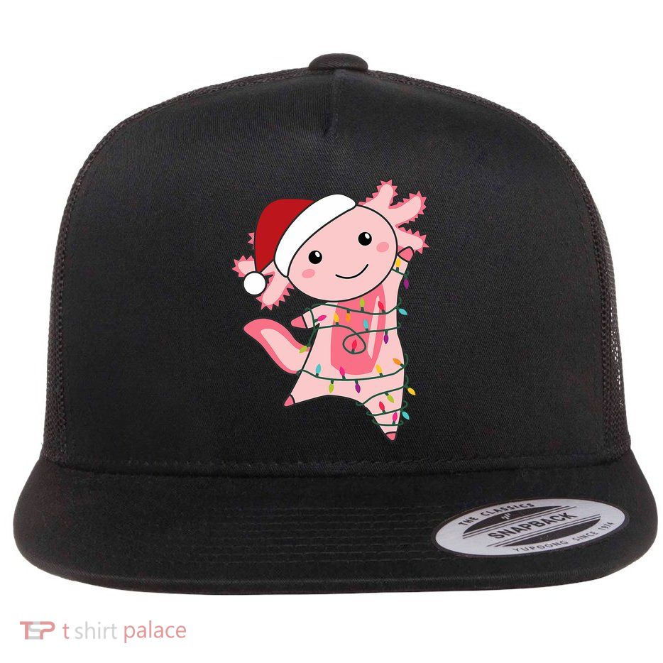 Axolotl Christmas Fairy Light Christmas Axolotl Flat Bill Trucker Hat
