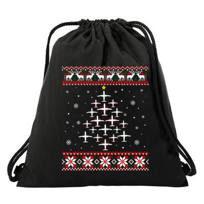 Airplane Christmas Funny Ugly Xmas Sweater Gift Drawstring Bag