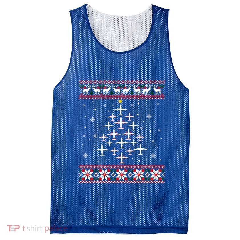 Airplane Christmas Funny Ugly Xmas Sweater Gift Mesh Reversible Basketball Jersey Tank