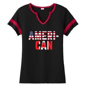 American Canadian Flag America Canada Patriotic Ladies Halftime Notch Neck Tee