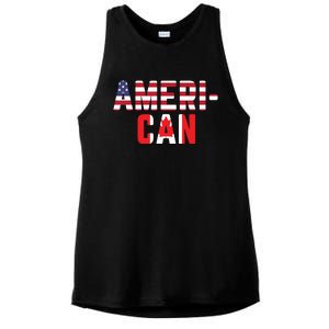 American Canadian Flag America Canada Patriotic Ladies PosiCharge Tri-Blend Wicking Tank