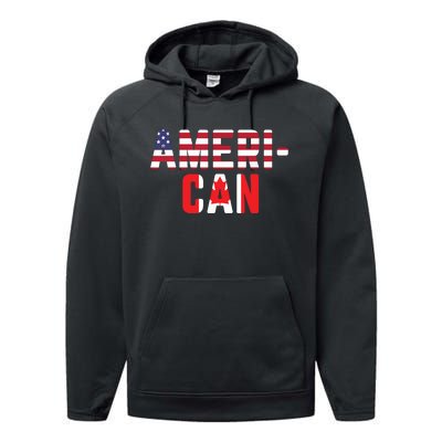 American Canadian Flag America Canada Patriotic Performance Fleece Hoodie