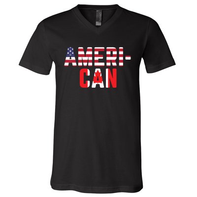 American Canadian Flag America Canada Patriotic V-Neck T-Shirt